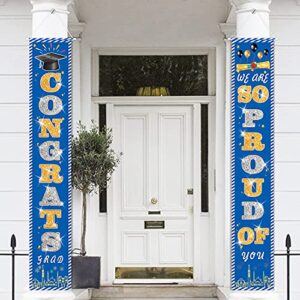 JoneTing 2022 Graduation Decorations Gold White and Blue Graduate Hanging Banner Congrats Grad Class of 2022 Banner We Are So Proud of You for College Banner Graduation Party Decor Party Supplies for Graduation