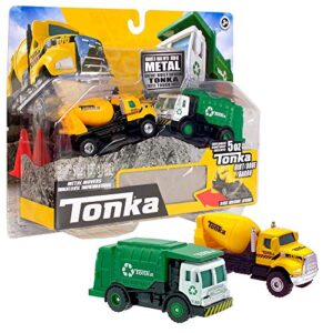 tonka – metal movers combo pack – garbage truck & cement mixer (grey compound)