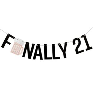 party101 finally 21 banner – 21st birthday decorations for her – black & rose gold glitter 21 birthday decorations for her- happy 21st birthday decorations for women – 21st birthday banner