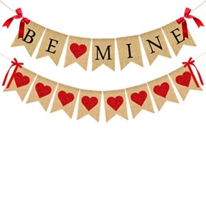 be mine banner red glitter heart banner garland romantic decorations burlap bunting photo props valentine’s day decorations for wedding engagement home party fireplace mantle decoration