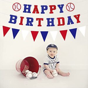 Baseball Birthday Banner - Baseball Happy Birthday Banner and Felt Pennants for Sports/Baseball Theme Birthday Party decorations (Pre-Strung)