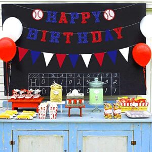 Baseball Birthday Banner - Baseball Happy Birthday Banner and Felt Pennants for Sports/Baseball Theme Birthday Party decorations (Pre-Strung)