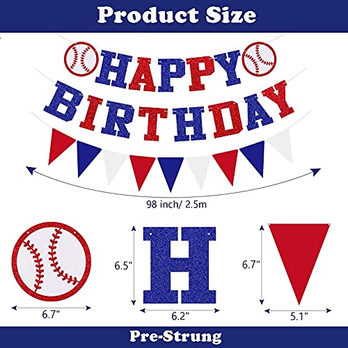 Baseball Birthday Banner - Baseball Happy Birthday Banner and Felt Pennants for Sports/Baseball Theme Birthday Party decorations (Pre-Strung)