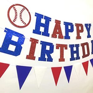 Baseball Birthday Banner - Baseball Happy Birthday Banner and Felt Pennants for Sports/Baseball Theme Birthday Party decorations (Pre-Strung)