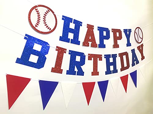 Baseball Birthday Banner - Baseball Happy Birthday Banner and Felt Pennants for Sports/Baseball Theme Birthday Party decorations (Pre-Strung)