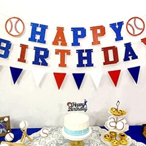 Baseball Birthday Banner - Baseball Happy Birthday Banner and Felt Pennants for Sports/Baseball Theme Birthday Party decorations (Pre-Strung)