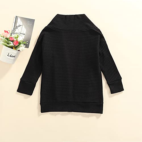 Lamuusaa Toddler Kid Baby Girls Knitted Cardigan Sweater Long Sleeve Knitted Open Front Coats Jacket Solid Outwear Knitwear (Long-Black, 2-3T)