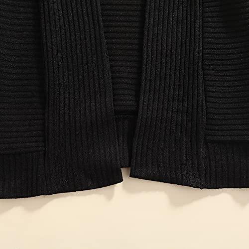 Lamuusaa Toddler Kid Baby Girls Knitted Cardigan Sweater Long Sleeve Knitted Open Front Coats Jacket Solid Outwear Knitwear (Long-Black, 2-3T)