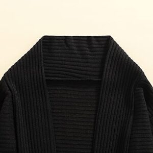 Lamuusaa Toddler Kid Baby Girls Knitted Cardigan Sweater Long Sleeve Knitted Open Front Coats Jacket Solid Outwear Knitwear (Long-Black, 2-3T)