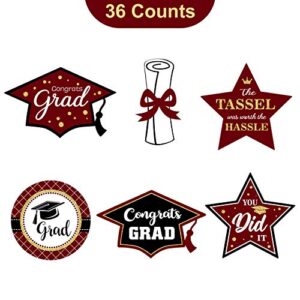 graduation cutouts 36 pack 2023 graduation party decorations congrats grad cap shaped diy cut-outs (maroon)