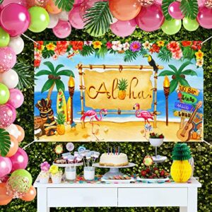 TREWAVE Large Hawaiian Aloha Party Decoration, Tropical Luau Party Backdrop, Summer Beach Photography Background, Hawaiian Party Baby Shower Tiki Themed Birthday Banner Wall Decor, 72.8 x 43.3 Inch