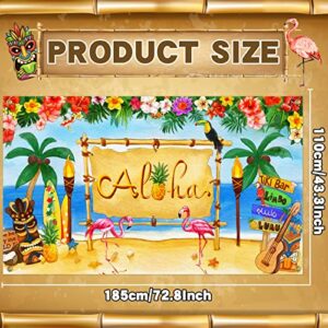 TREWAVE Large Hawaiian Aloha Party Decoration, Tropical Luau Party Backdrop, Summer Beach Photography Background, Hawaiian Party Baby Shower Tiki Themed Birthday Banner Wall Decor, 72.8 x 43.3 Inch