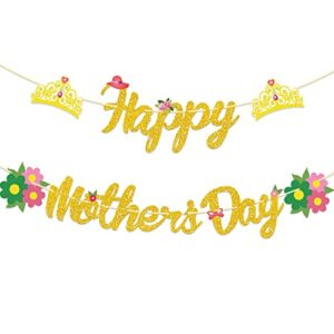 partyprops happy mother’s day banner gold glitter – mother’s day decorations – mothers day party decorations – mother’s day bunting banner – mothers day garlands – mothers day family photo backdrop