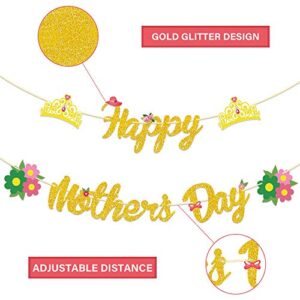 Partyprops Happy Mother's Day Banner Gold Glitter - Mother's Day Decorations - Mothers Day Party Decorations - Mother's Day Bunting Banner - Mothers Day Garlands - Mothers Day Family Photo Backdrop