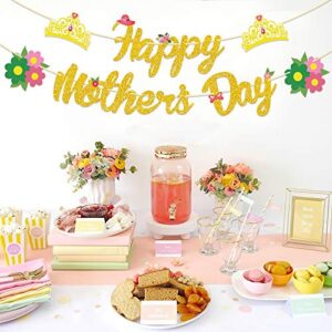 Partyprops Happy Mother's Day Banner Gold Glitter - Mother's Day Decorations - Mothers Day Party Decorations - Mother's Day Bunting Banner - Mothers Day Garlands - Mothers Day Family Photo Backdrop