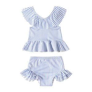 toddler baby girl swimsuits two piece sets swimwear bathing suit beach bikinisummer sleeveless blue striped print 18-24 months