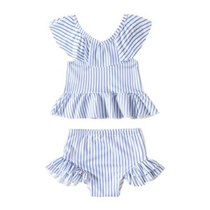 Toddler Baby Girl Swimsuits Two Piece Sets Swimwear Bathing Suit Beach BikiniSummer Sleeveless Blue Striped Print 18-24 Months