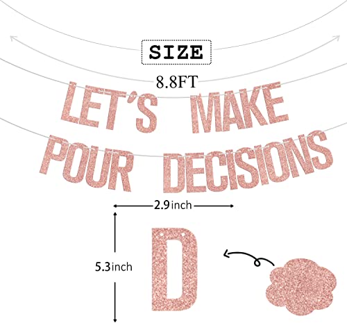 Let's Make Pour Decisions Banner, Bachelorette Party Banner, Wine Party Banner, Bridal Banner Decorations, Wedding/Bridal Shower Party Bunting Decorations Rose Gold Glitter