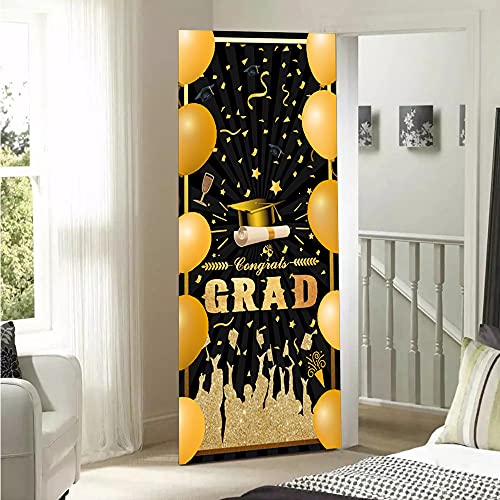Mocossmy Graduation Door Banner 2022,Large Black Gold Congrats Grad Banner Door Covers Graduation Porch Sign Photo Booth Props Backdrop for Photography High School College Graduation Party Decoration