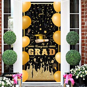 mocossmy graduation door banner 2022,large black gold congrats grad banner door covers graduation porch sign photo booth props backdrop for photography high school college graduation party decoration