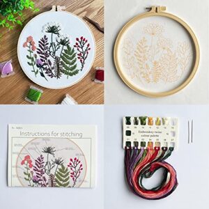 Silentsea Embroidery Kits, 4 Sets of Floral Embroidery Kits, Including Embroidery Fabric with Patterns, Embroidery Thread, Hoops, Needles and Instructions