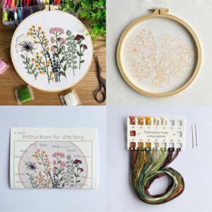 Silentsea Embroidery Kits, 4 Sets of Floral Embroidery Kits, Including Embroidery Fabric with Patterns, Embroidery Thread, Hoops, Needles and Instructions