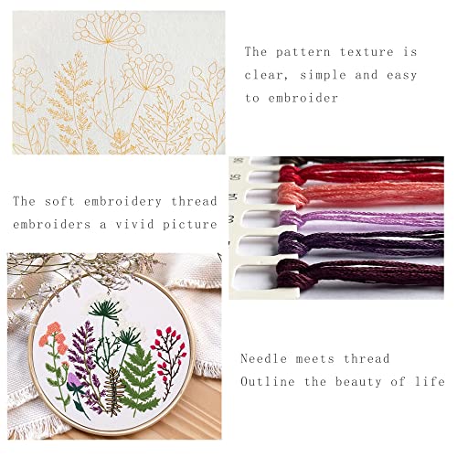 Silentsea Embroidery Kits, 4 Sets of Floral Embroidery Kits, Including Embroidery Fabric with Patterns, Embroidery Thread, Hoops, Needles and Instructions