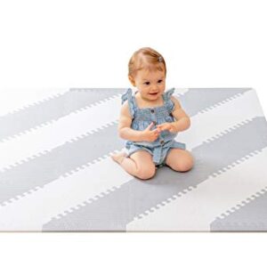 Baby Play Mat, Thick Floor Mats for Crawling, Easy-to-Clean Play Mat with 16 Tiles for Multiple Patterns Assembly, Grey and White, 49” X 49” - BabyLUV