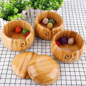 Durable Wooden Yarn Storage Bowls with Lid & 12 pcs Bamboo Handle Crochet Hook, Wood Yarn Knitting Holder Basket for Crocheting for Wool Ball, Handmade Craft Crochet Kit Organizer