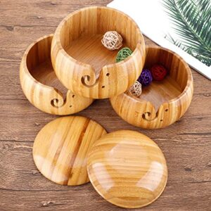 Durable Wooden Yarn Storage Bowls with Lid & 12 pcs Bamboo Handle Crochet Hook, Wood Yarn Knitting Holder Basket for Crocheting for Wool Ball, Handmade Craft Crochet Kit Organizer