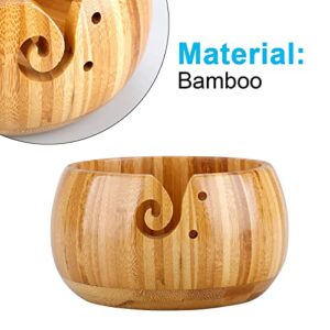 Durable Wooden Yarn Storage Bowls with Lid & 12 pcs Bamboo Handle Crochet Hook, Wood Yarn Knitting Holder Basket for Crocheting for Wool Ball, Handmade Craft Crochet Kit Organizer