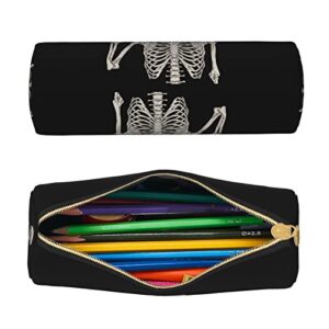 Rock And Roll Skeleton Skull Boho Hippie Cylinder Pencil Case Holder Zipper Pen Bag Pouch Students Stationery Cosmetic Bag