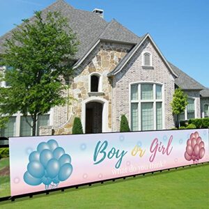 Boy or Gril Banner Backdrop Decorations, Gender Reveal Party Photo Booth Props Lawn Porch Sign Supplies, Baby Shower Décor for Outdoor Indoor (9.8x1.6ft)