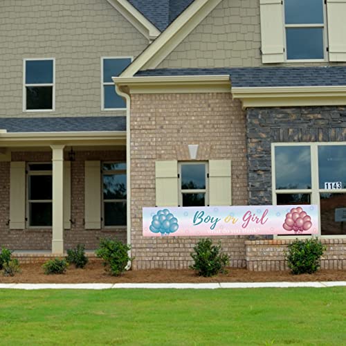 Boy or Gril Banner Backdrop Decorations, Gender Reveal Party Photo Booth Props Lawn Porch Sign Supplies, Baby Shower Décor for Outdoor Indoor (9.8x1.6ft)