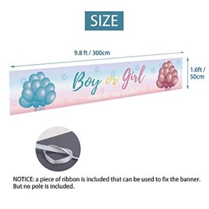 Boy or Gril Banner Backdrop Decorations, Gender Reveal Party Photo Booth Props Lawn Porch Sign Supplies, Baby Shower Décor for Outdoor Indoor (9.8x1.6ft)