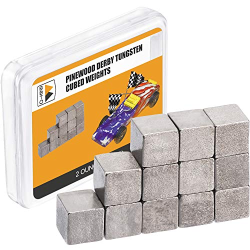 BBTO 12 Pieces Tungsten Weights 1/4 Inch Incremental Cubed Car Cube Weights Compatible with Pinewood Car Derby Weights (2 Ounce)