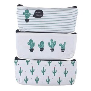 z zicome cactus canvas pencil cases purse pouches, 3 pack