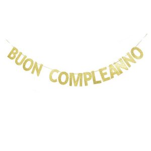 buon compleanno banner, gold gliter shiny paper italian happy birthday sign garland