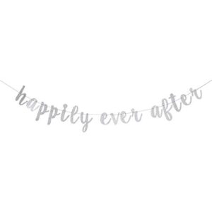 silver happily ever after banner,wedding sign,engagement, bridal shower, wedding, bachelorette party decoration