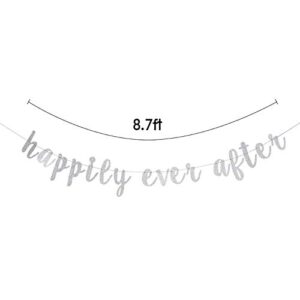 Silver Happily Ever After Banner,Wedding Sign,Engagement, Bridal Shower, Wedding, Bachelorette Party Decoration