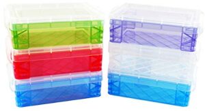 advantus crafts storage studios super stacker 6-pack of crayon box 1.5 x 3.5 x 4.75 inches; set comes in random color combinations of blue, clear, green, purple or red (colors will vary from image)