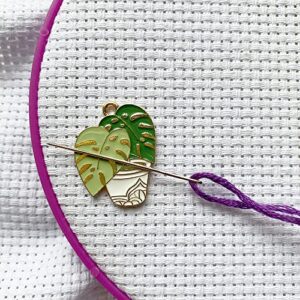 Green Leaves Potted Plant Needle Minders, Magnetic Cactus Flower Needle Nanny, Cross Stitch Embroidery Needlework Accessories