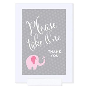 andaz press birthday and baby shower framed party sign, double-sided 4×6-inch, please take one party favors table signage, girl elephant, 1-pack, includes frame