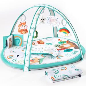 baby play gym, ibabejoy stage-based play gym with 2 machine washable mat covers for newborn to toddler, 7 in 1 activity mat for infant sensory & motor skills development, thicker non-slip
