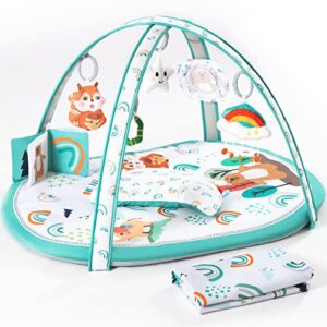 Baby Play Gym, ibabejoy Stage-Based Play Gym with 2 Machine Washable Mat Covers for Newborn to Toddler, 7 in 1 Activity Mat for Infant Sensory & Motor Skills Development, Thicker Non-Slip