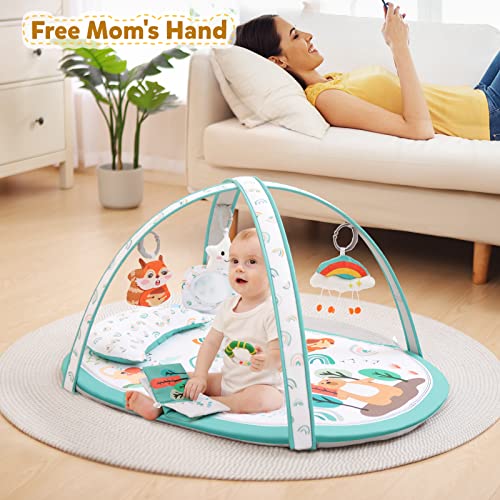 Baby Play Gym, ibabejoy Stage-Based Play Gym with 2 Machine Washable Mat Covers for Newborn to Toddler, 7 in 1 Activity Mat for Infant Sensory & Motor Skills Development, Thicker Non-Slip