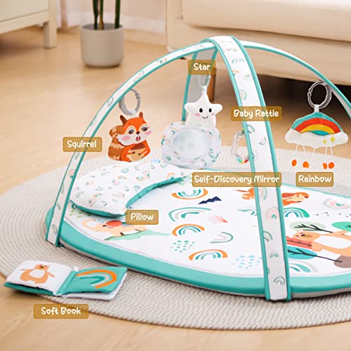 Baby Play Gym, ibabejoy Stage-Based Play Gym with 2 Machine Washable Mat Covers for Newborn to Toddler, 7 in 1 Activity Mat for Infant Sensory & Motor Skills Development, Thicker Non-Slip