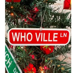 Grinch Drive & Who Ville Lane Paper Sign Grinch Tree Ornaments Christmas Grinch Ornaments for Tree Grinch Whoville Party Direction Christmas Grinch Home Birthday Party Decorations