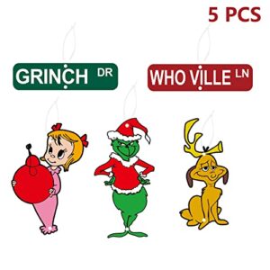 Grinch Drive & Who Ville Lane Paper Sign Grinch Tree Ornaments Christmas Grinch Ornaments for Tree Grinch Whoville Party Direction Christmas Grinch Home Birthday Party Decorations