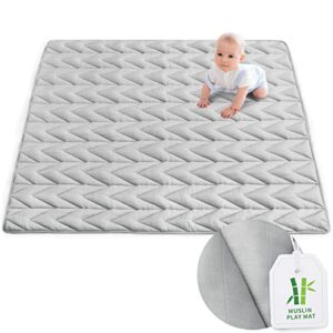 baby play mat 71” x 59” (improved thickness), muslin toddler playpen mat, large baby mat for floor, non slip cushioned baby crawling mat compatible with angelbliss & blbblbgdd’s playpen, grey